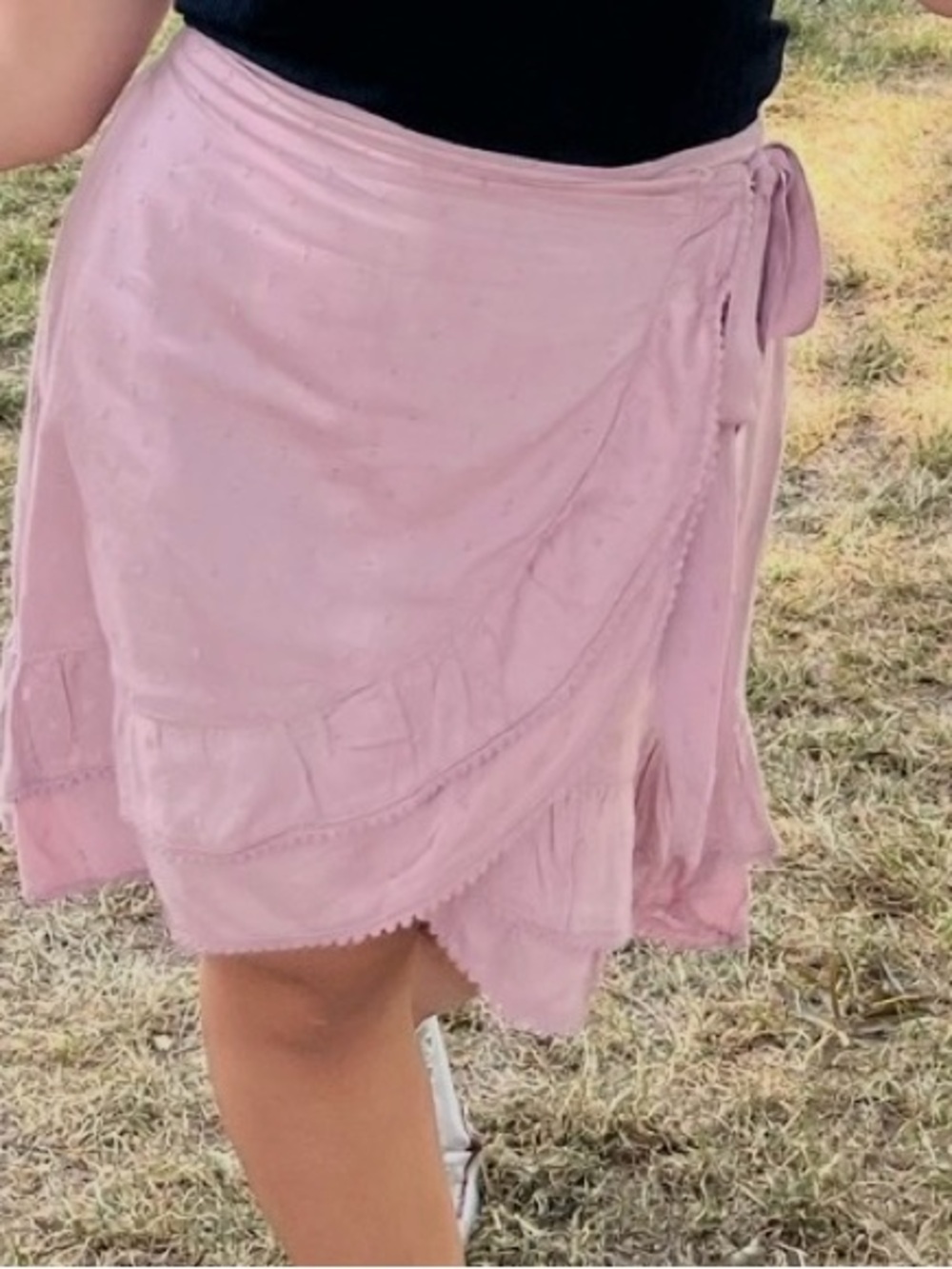 Dusty Pink Wrap Ruffle Mini Skirt